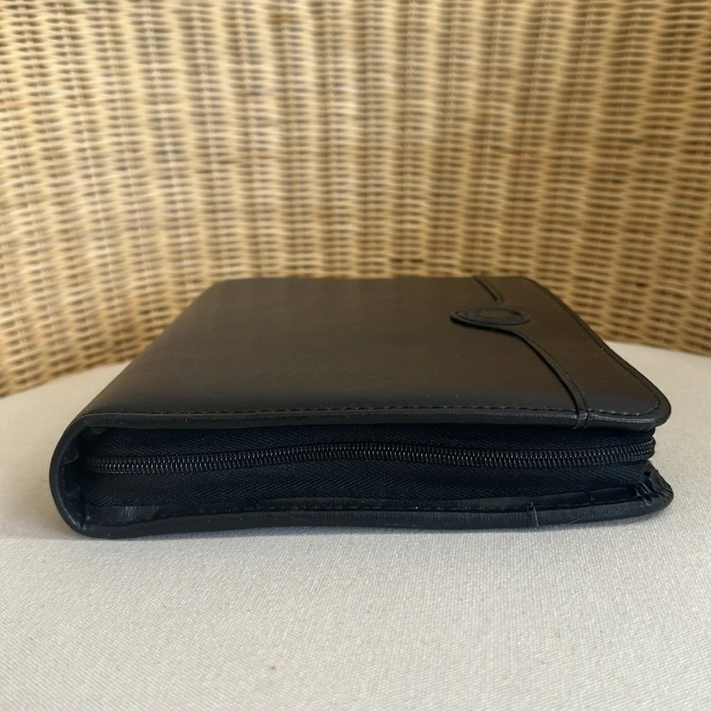 Black Vegan Leather Day Runner Zip Around Organizer